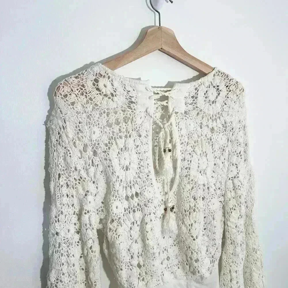 NWOT Free People Desert‎ Daze Boho Bodysuit Crochet | White | SZ XS